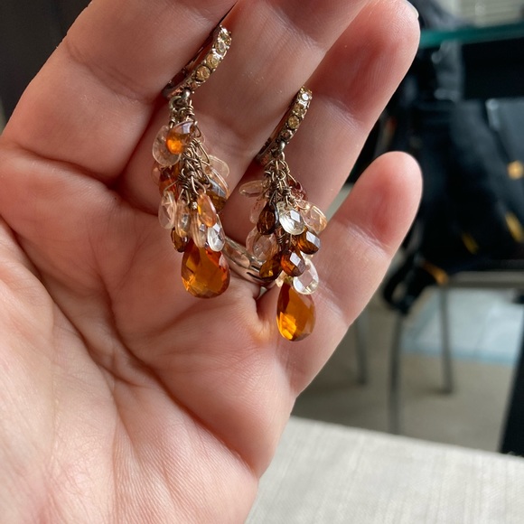 Vtg Necklace and Earrings Set, Amber Color with Sage Green Ribbon, Fall Colours - Picture 5 of 6